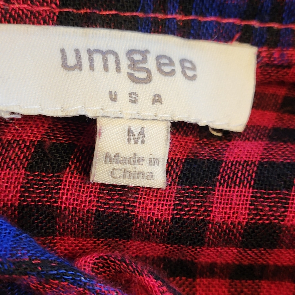 Umgee Flannel Plaid Blouse Pullover Tie Front Medium - Picture 10 of 10